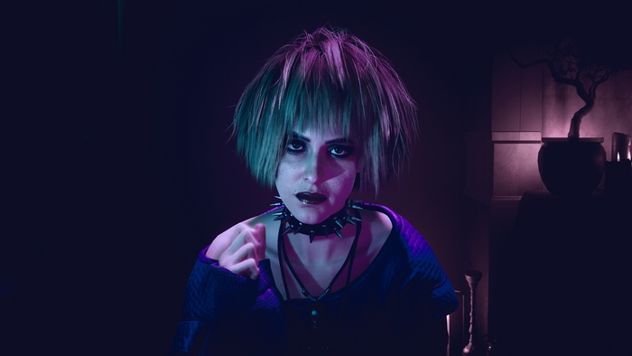 Woman with spiked collar in Cyberpunk 2077