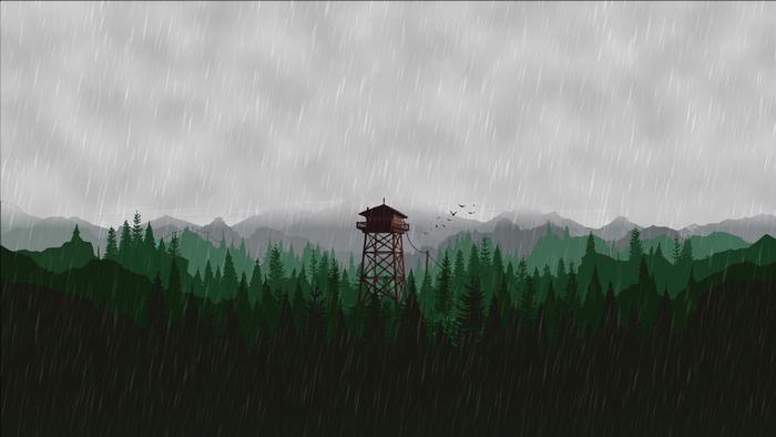 Firewatch tower in a rainy forest
