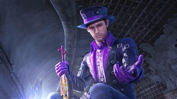Player from PUBG in purple outfit holding a gun