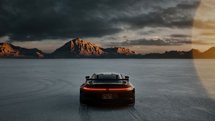 Black Saleen S7 on a Salt Flat