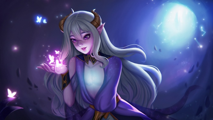 Fantasy girl with horns and butterflies