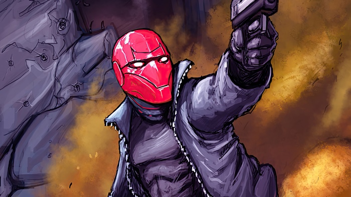 Red Hood holding a gun