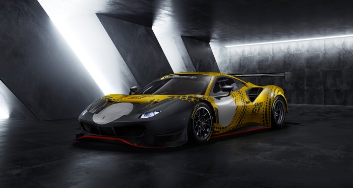 Ferrari 488 GT Modificata in a concrete garage