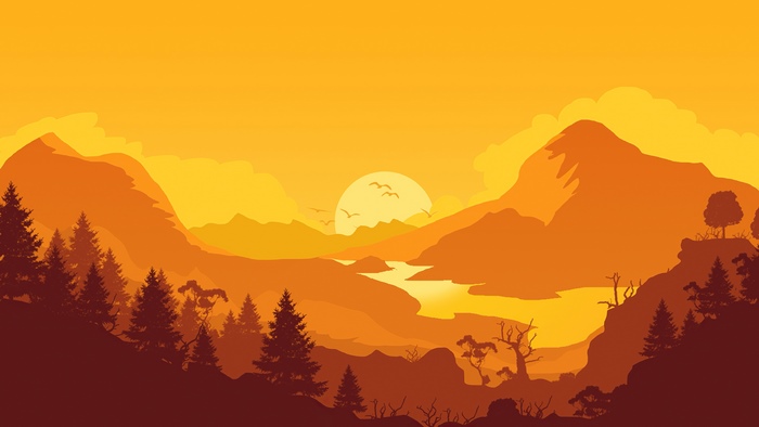 Minimalist Mountain Landscape with Sunset