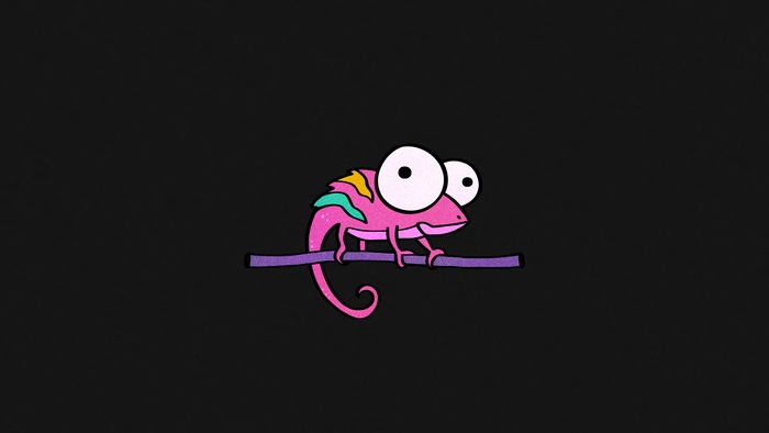 Minimalist digital art of a pink chameleon on a branch