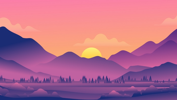 Minimalist mountain landscape at sunrise digital art