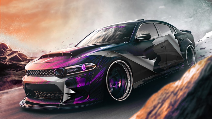 Modified Dodge Charger sports car with custom paint
