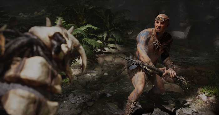 Man with tribal tattoos and spear in Ark 2