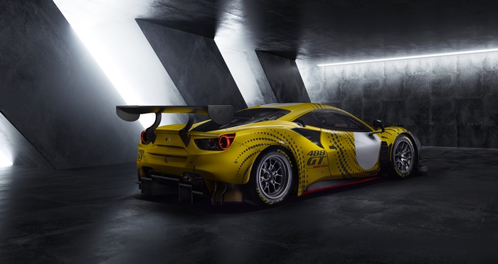 Yellow Ferrari 488 GT Modificata race car