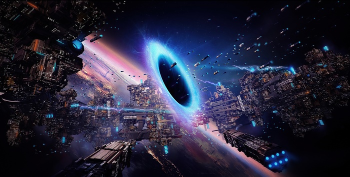 Sci-fi city and black hole