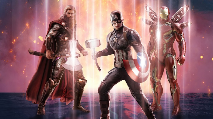 Thor, Captain America, and Iron Man from Avengers Endgame 4K