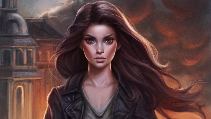 Artwork of a woman with long dark hair