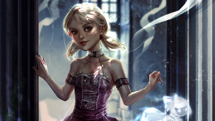 Little girl with a ghost-like creature