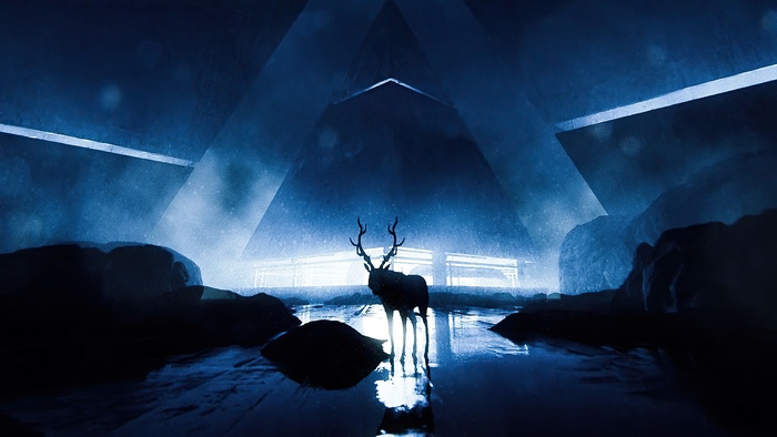 Reindeer in a Sci-Fi Pyramid with Blue Light