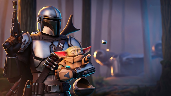 The Mandalorian and Grogu from Fortnite 4K