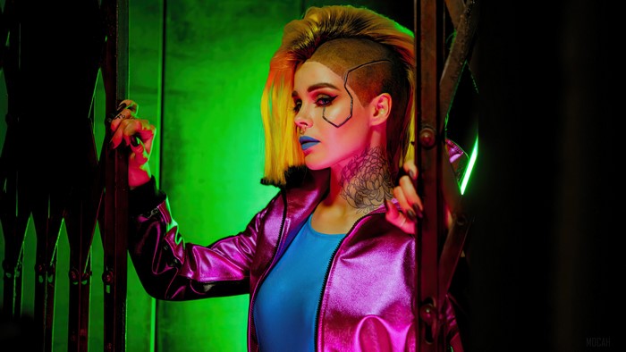 Woman with cyberpunk hairstyle and makeup