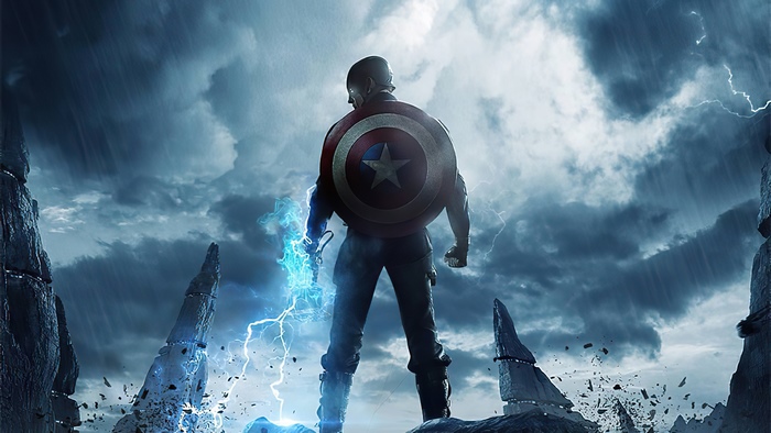 Captain America with Mjolnir and Shield