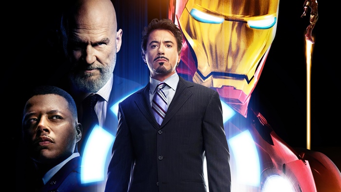 Iron Man with Tony Stark, Obadiah Stane, and James Rhodes