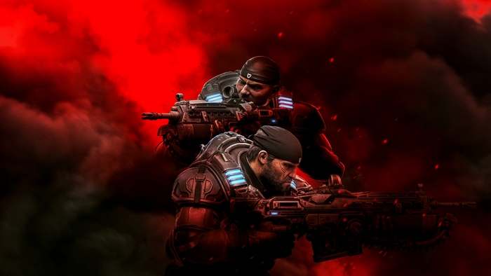 Gears 5 Marcus Fenix and Kait Diaz with Lancer rifles