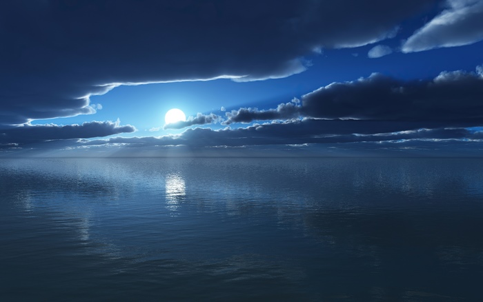Ocean and Sky with Full Moon