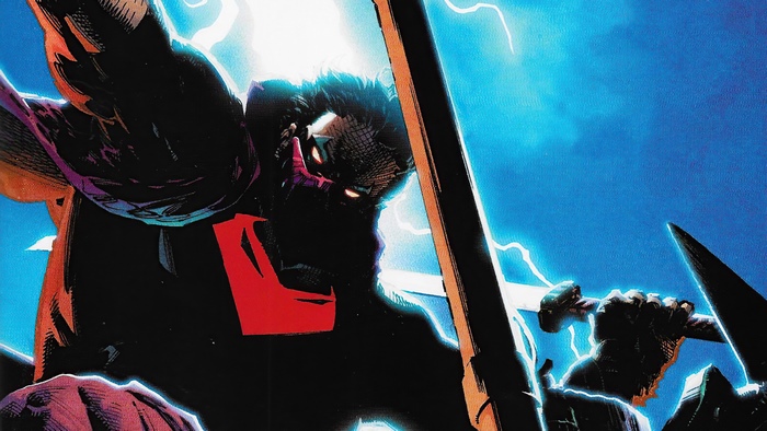 Red Hood with sword and lightning