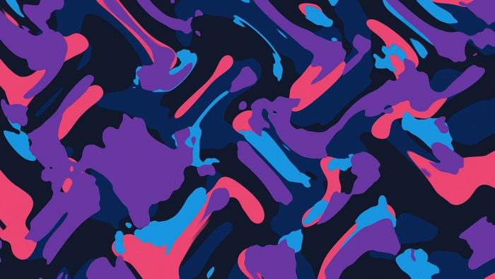 Abstract digital art with purple, blue, and pink shapes