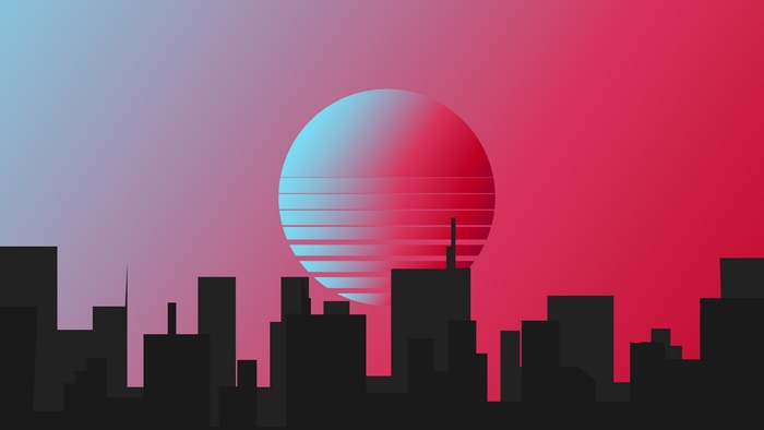 Minimalist Retrowave Cityscape with Gradient Sun 4K