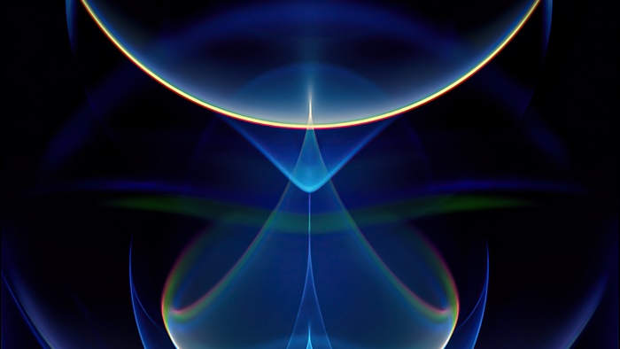 Abstract digital art with blue and rainbow light effects