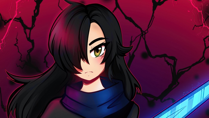 Anime girl with black hair and sword