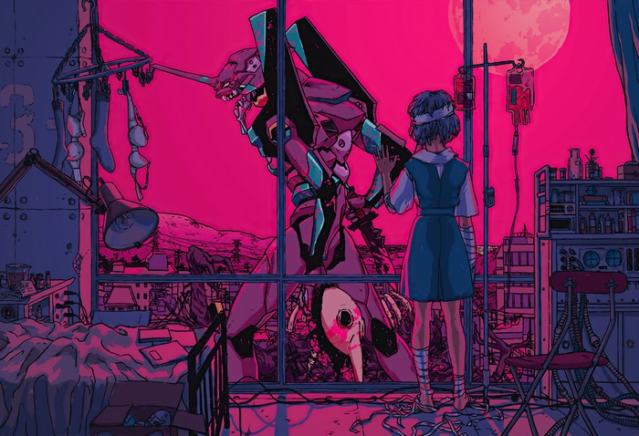 Rei Ayanami from Neon Genesis Evangelion with Unit-00