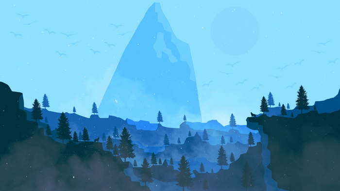 Minimalist digital art of a wolf on a cliff