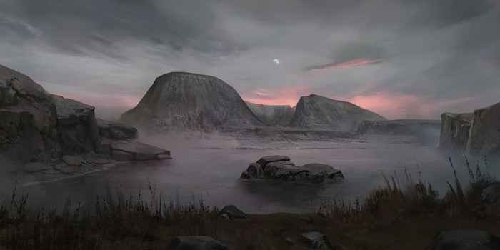Digital Art Landscape with Mountains and Water