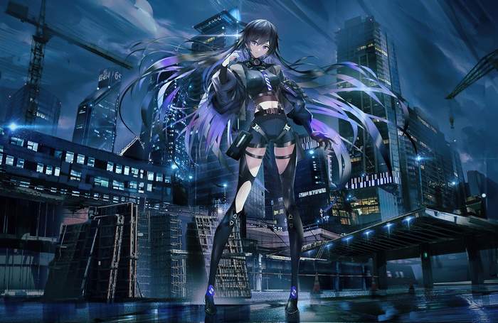 Anime girl in futuristic city