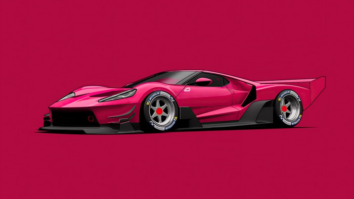 Pink Ford GT race car artwork