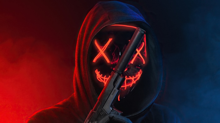 hoodie, mask, neon, artist, artwork, digital art, hd, 4k HD Wallpaper