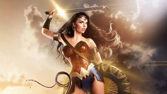 Wonder Woman Cosplay with Sword and Shield 4K