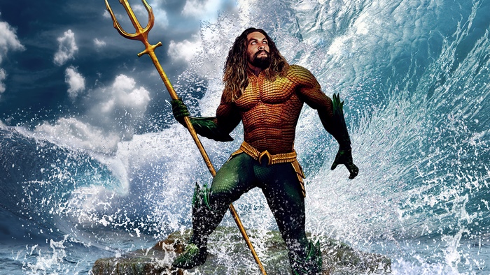 Aquaman with Trident in Ocean Waves