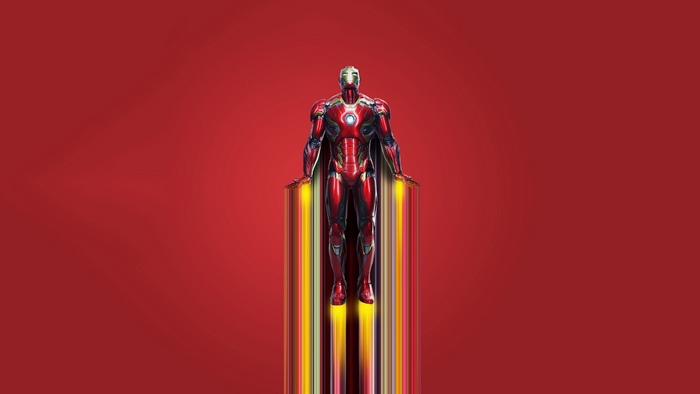 Iron Man flying with colorful light trails