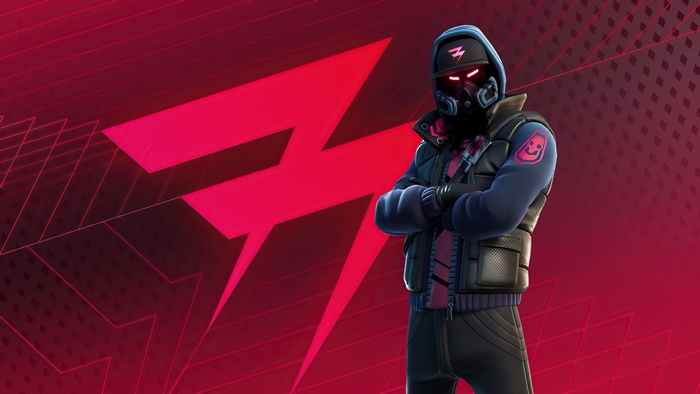 Fortnite character with pink lightning background