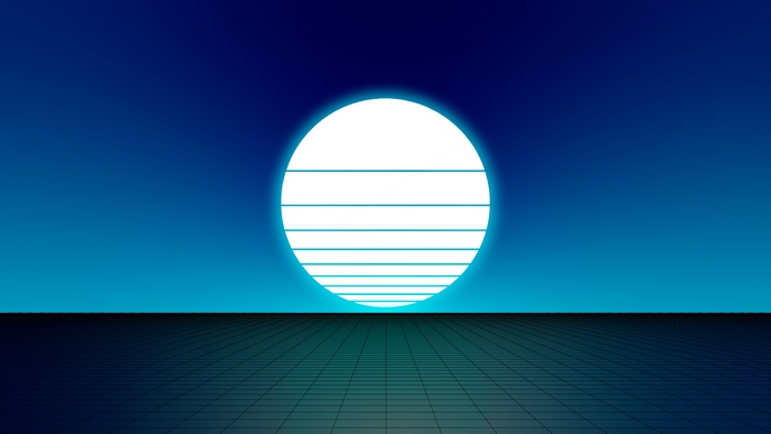 Synthwave Digital Art with Grid and Sun