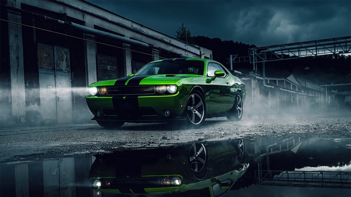 Green Dodge Challenger SRT 4K