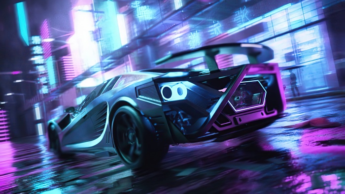 Futuristic Sci-Fi Car in Neon City 4K