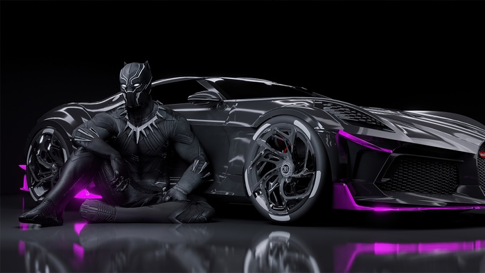 Black Panther with Bugatti La Voiture Noire 4K