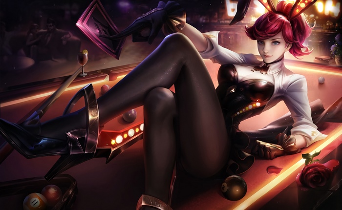 Jinx from League of Legends on a billiard table