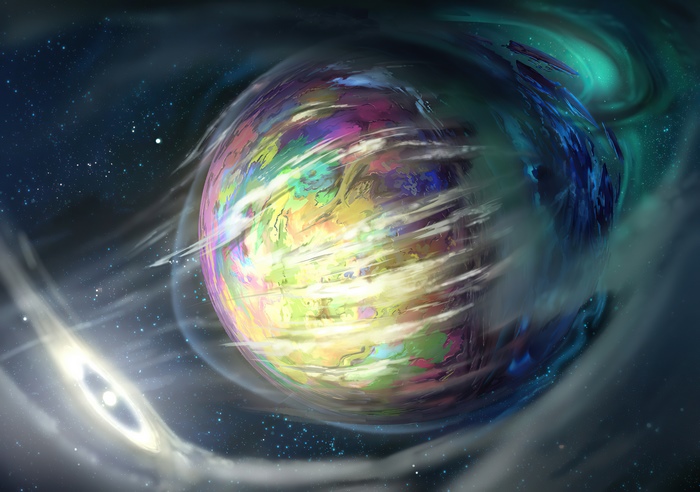 Colorful planet in digital universe artwork
