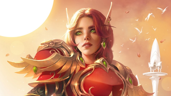 Fantasy warrior elf girl with golden armor