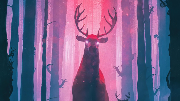 Artwork of a deer in a forest