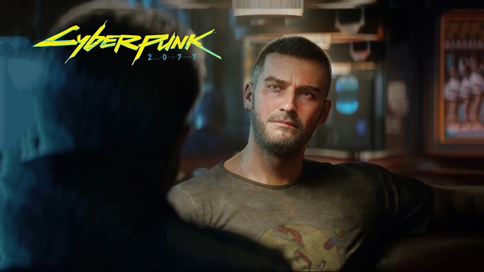 Cyberpunk 2077 game title screen with man