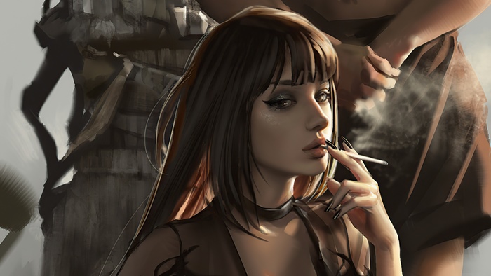 Woman smoking a cigarette, digital art