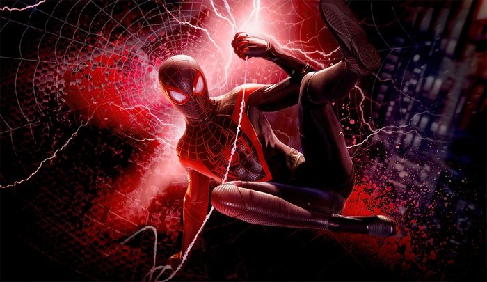 Spider-Man Miles Morales in action with red lightning